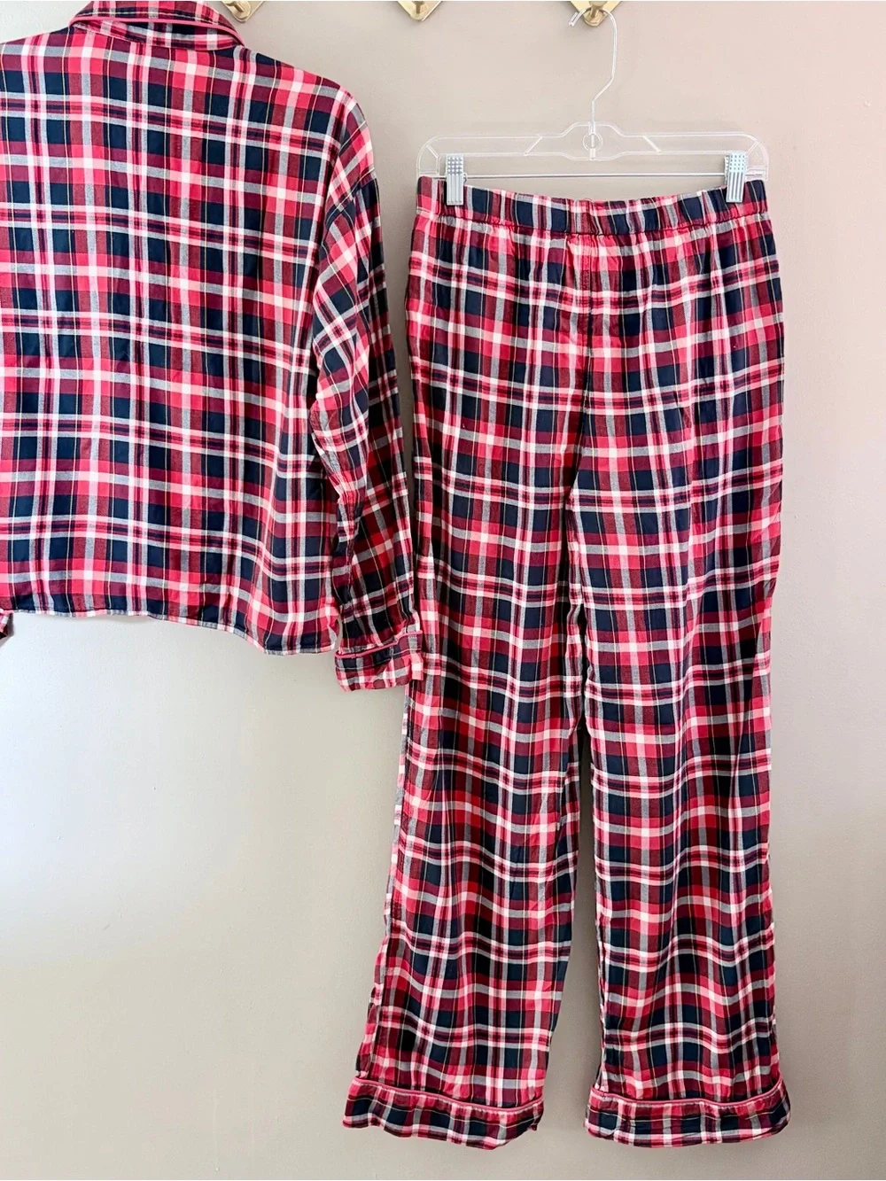 J.Crew Plaid Pajama Flannel Set Women Small Red Navy Blue Cotton NWOT